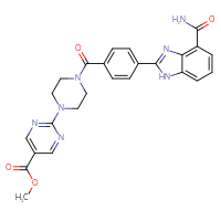 Chemical structure of methyl 2-{4-[4-(4-carbamoyl-1H-1,3-benzodiazol-2-yl)benzoyl]piperazin-1-yl}pyrimidine-5-carboxylate - CSSB14956298889