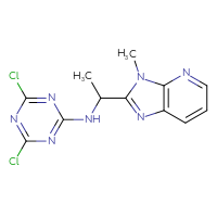 Chemical structure of 4,6-dichloro-N-(1-{3-methyl-3H-imidazo[4,5-b]pyridin-2-yl}ethyl)-1,3,5-triazin-2-amine - CSSB21332147765