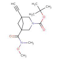 Chemical structure of tert-butyl 1-ethynyl-5-[methoxy(methyl)carbamoyl]-3-azabicyclo[3.1.1]heptane-3-carboxylate - CSSB21151591603
