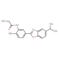 Chemical structure of N-{2-methyl-5-[5-(propan-2-yl)-1,3-benzoxazol-2-yl]phenyl}propanamide - CSSB00121654927