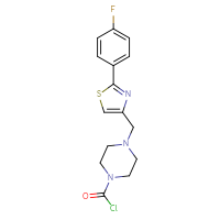 Chemical structure of 4-{[2-(4-fluorophenyl)-1,3-thiazol-4-yl]methyl}piperazine-1-carbonyl chloride - CSSB21224774380