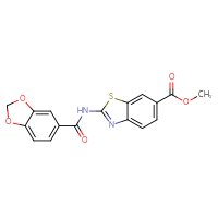 Chemical structure of methyl 2-(2H-1,3-benzodioxole-5-amido)-1,3-benzothiazole-6-carboxylate - CSSB00121599072