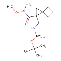 Chemical structure of tert-butyl N-({1-[methoxy(methyl)carbamoyl]spiro[2.3]hexan-1-yl}methyl)carbamate - CSSB01148880980
