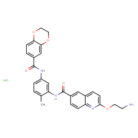 Chemical structure of 2-(2-aminoethoxy)-N-[5-(2,3-dihydro-1,4-benzodioxine-6-amido)-2-methylphenyl]quinoline-6-carboxamide hydrochloride - CSSB00153395302