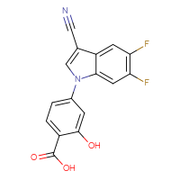 Chemical structure of 4-(3-cyano-5,6-difluoro-1H-indol-1-yl)-2-hydroxybenzoic acid - CSSB02495324972