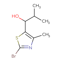 Chemical structure of 1-(2-bromo-4-methyl-1,3-thiazol-5-yl)-2-methylpropan-1-ol - CSSB21246424037