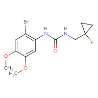Chemical structure of 1-(2-bromo-4,5-dimethoxyphenyl)-3-[(1-fluorocyclopropyl)methyl]urea - CSSB01226026897