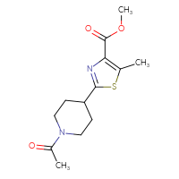Chemical structure of methyl 2-(1-acetylpiperidin-4-yl)-5-methyl-1,3-thiazole-4-carboxylate - CSSB04166707887