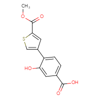 Chemical structure of 3-hydroxy-4-[5-(methoxycarbonyl)thiophen-3-yl]benzoic acid - CSSB00150708425