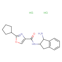 Chemical structure of N-(1-amino-2,3-dihydro-1H-inden-2-yl)-2-cyclopentyl-1,3-oxazole-4-carboxamide dihydrochloride - CSSB20620703877