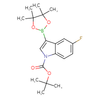Chemical structure of tert-butyl 5-fluoro-3-(4,4,5,5-tetramethyl-1,3,2-dioxaborolan-2-yl)-1H-indole-1-carboxylate - CSSB00025711702
