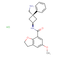 Chemical structure of 5-methoxy-N-[(1r,3r)-3-(aminomethyl)-3-phenylcyclobutyl]-2,3-dihydro-1-benzofuran-7-carboxamide hydrochloride - CSSB00161156921