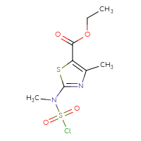Chemical structure of ethyl 2-[(chlorosulfonyl)(methyl)amino]-4-methyl-1,3-thiazole-5-carboxylate - CSSB21224772626