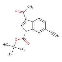 Chemical structure of tert-butyl 3-acetyl-6-cyano-1H-indole-1-carboxylate - CSSB21332172665