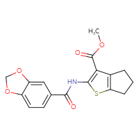 Chemical structure of methyl 2-(2H-1,3-benzodioxole-5-amido)-4H,5H,6H-cyclopenta[b]thiophene-3-carboxylate - CSSB00048099884