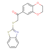 Chemical structure of 2-(1,3-benzothiazol-2-ylsulfanyl)-1-(2,3-dihydro-1,4-benzodioxin-6-yl)ethan-1-one - CSSB00026082925