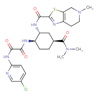 Chemical structure of N'-(5-chloropyridin-2-yl)-N-[(1R,2R,4S)-4-(dimethylcarbamoyl)-2-{5-methyl-4H,5H,6H,7H-[1,3]thiazolo[5,4-c]pyridine-2-amido}cyclohexyl]ethanediamide - CSSB00025704423