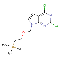 Chemical structure of 2,4-dichloro-7-{[2-(trimethylsilyl)ethoxy]methyl}-7H-pyrrolo[2,3-d]pyrimidine - CSSB00020587676