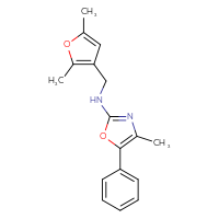 Chemical structure of N-[(2,5-dimethylfuran-3-yl)methyl]-4-methyl-5-phenyl-1,3-oxazol-2-amine - CSSB15233585572