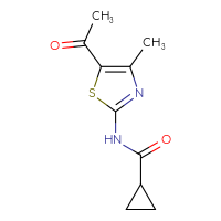 Chemical structure of N-(5-acetyl-4-methyl-1,3-thiazol-2-yl)cyclopropanecarboxamide - CSSB00000002187