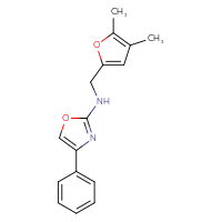 Chemical structure of N-[(4,5-dimethylfuran-2-yl)methyl]-4-phenyl-1,3-oxazol-2-amine - CSSB15180542644