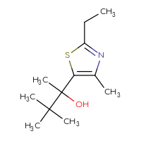 Chemical structure of 2-(2-ethyl-4-methyl-1,3-thiazol-5-yl)-3,3-dimethylbutan-2-ol - CSSB06440426080