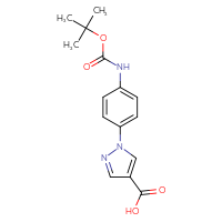 Chemical structure of 1-(4-{[(tert-butoxy)carbonyl]amino}phenyl)-1H-pyrazole-4-carboxylic acid - CSSB03555199829