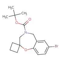 Chemical structure of tert-butyl 7-bromo-4,5-dihydro-3H-spiro[1,4-benzoxazepine-2,1'-cyclobutane]-4-carboxylate - CSSB02123024284