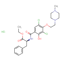 Chemical structure of ethyl (2S)-2-({3,5-dichloro-2-hydroxy-4-[2-(4-methylpiperazin-1-yl)ethoxy]phenyl}formamido)-3-phenylpropanoate hydrochloride - CSSB06359885563