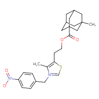 Chemical structure of 4-methyl-5-[2-(3-methyladamantane-1-carbonyloxy)ethyl]-3-[(4-nitrophenyl)methyl]-1,3-thiazol-3-ium - CSSB00121706086