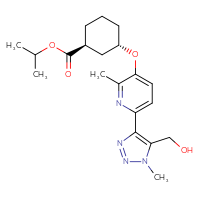 Chemical structure of propan-2-yl (1S,3S)-3-({6-[5-(hydroxymethyl)-1-methyl-1H-1,2,3-triazol-4-yl]-2-methylpyridin-3-yl}oxy)cyclohexane-1-carboxylate - CSSB00161106061