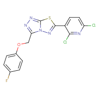 Chemical structure of 2,6-dichloro-3-{3-[(4-fluorophenoxy)methyl]-[1,2,4]triazolo[3,4-b][1,3,4]thiadiazol-6-yl}pyridine - CSSB00121606536