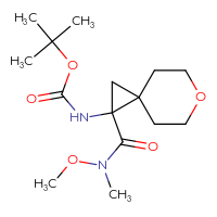 Chemical structure of tert-butyl N-{1-[methoxy(methyl)carbamoyl]-6-oxaspiro[2.5]octan-1-yl}carbamate - CSSB14997063859