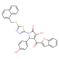 Chemical structure of 4-(1-benzofuran-2-carbonyl)-3-hydroxy-5-(4-hydroxyphenyl)-1-(5-{[(naphthalen-1-yl)methyl]sulfanyl}-1,3,4-thiadiazol-2-yl)-2,5-dihydro-1H-pyrrol-2-one - CSSB00121727163