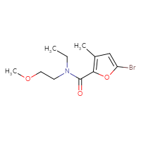 Chemical structure of 5-bromo-N-ethyl-N-(2-methoxyethyl)-3-methylfuran-2-carboxamide - CSSB01994944554