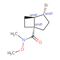 Chemical structure of rac-(1R,4S,5S)-4-bromo-N-methoxy-N-methylbicyclo[3.2.0]heptane-1-carboxamide - CSSB21291563450