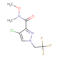 Chemical structure of 4-chloro-N-methoxy-N-methyl-1-(2,2,2-trifluoroethyl)-1H-pyrazole-3-carboxamide - CSSB01045817935