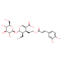 Chemical structure of (2S,3R,4S)-4-(2-{[(2E)-3-(3,4-dihydroxyphenyl)prop-2-enoyl]oxy}ethyl)-3-ethenyl-2-{[(2S,3R,4S,5S,6R)-3,4,5-trihydroxy-6-(hydroxymethyl)oxan-2-yl]oxy}-3,4-dihydro-2H-pyran-5-carboxylic acid - CSSB00137410230