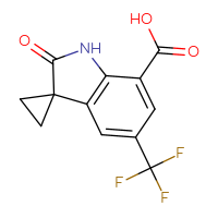 Chemical structure of 2'-oxo-5'-(trifluoromethyl)-1',2'-dihydrospiro[cyclopropane-1,3'-indole]-7'-carboxylic acid - CSSB14830215942