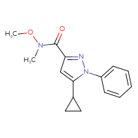 Chemical structure of 5-cyclopropyl-N-methoxy-N-methyl-1-phenyl-1H-pyrazole-3-carboxamide - CSSB15126263163