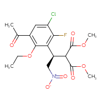 Chemical structure of 1,3-dimethyl 2-[(1R)-1-(3-acetyl-5-chloro-2-ethoxy-6-fluorophenyl)-2-nitroethyl]propanedioate - CSSB20572401444