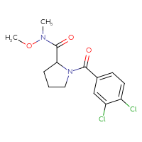 Chemical structure of 1-(3,4-dichlorobenzoyl)-N-methoxy-N-methylpyrrolidine-2-carboxamide - CSSB02073056796