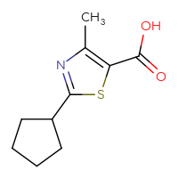 Chemical structure of 2-cyclopentyl-4-methyl-1,3-thiazole-5-carboxylic acid - CSSB00000764663