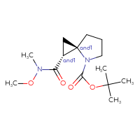 Chemical structure of rac-tert-butyl (1R,3R)-1-[methoxy(methyl)carbamoyl]-4-azaspiro[2.4]heptane-4-carboxylate - CSSB17486405198