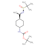 Chemical structure of tert-butyl N-[(1r,4r)-4-(1-{[(S)-2-methylpropane-2-sulfinyl]imino}ethyl)cyclohexyl]carbamate - CSSB21332856941