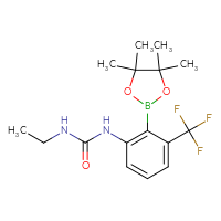 Chemical structure of 3-ethyl-1-[2-(4,4,5,5-tetramethyl-1,3,2-dioxaborolan-2-yl)-3-(trifluoromethyl)phenyl]urea - CSSB21246001179