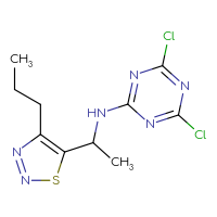 Chemical structure of 4,6-dichloro-N-[1-(4-propyl-1,2,3-thiadiazol-5-yl)ethyl]-1,3,5-triazin-2-amine - CSSB21332171011