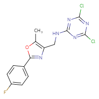 Chemical structure of 4,6-dichloro-N-{[2-(4-fluorophenyl)-5-methyl-1,3-oxazol-4-yl]methyl}-1,3,5-triazin-2-amine - CSSB21332062276