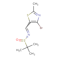 Chemical structure of (S)-N-[(4-bromo-2-methyl-1,3-thiazol-5-yl)methylidene]-2-methylpropane-2-sulfinamide - CSSB20636125092