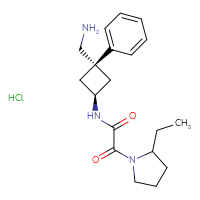 Chemical structure of 2-(2-ethylpyrrolidin-1-yl)-2-oxo-N-[(1r,3r)-3-(aminomethyl)-3-phenylcyclobutyl]acetamide hydrochloride - CSSB00161161564